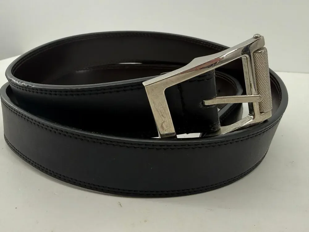 Genuine Leather Roller Buckle Black Dress Belt Silver Mens Size 40